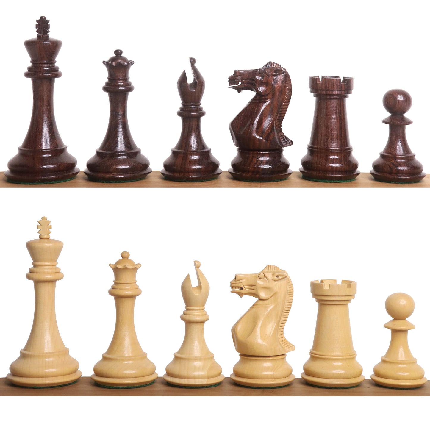 Leicht fehlerhaftes 4" elegantes Staunton Luxus-Schachspiel - nur Schachfiguren - dreifach gewichtetes Rosenholz