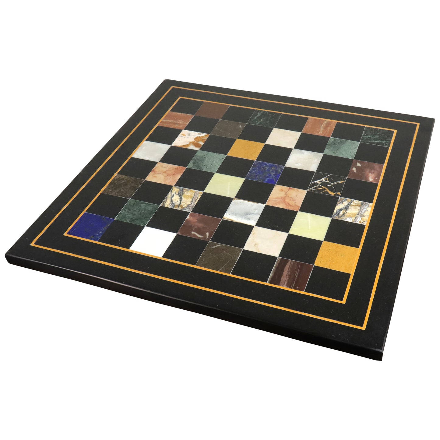 18'' Marble Stone Luxury Chess Board - Black & Multi Colour Semi-Precious Stones