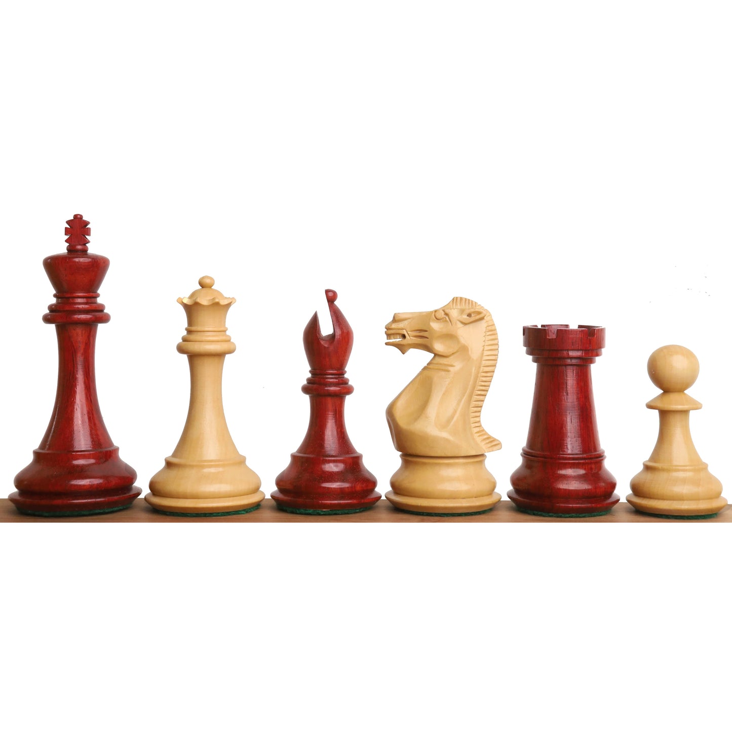 Leicht fehlerhaftes 4" elegantes Staunton Luxus-Schachspiel - nur Schachfiguren - dreifach gewichtetes Knospenrosenholz