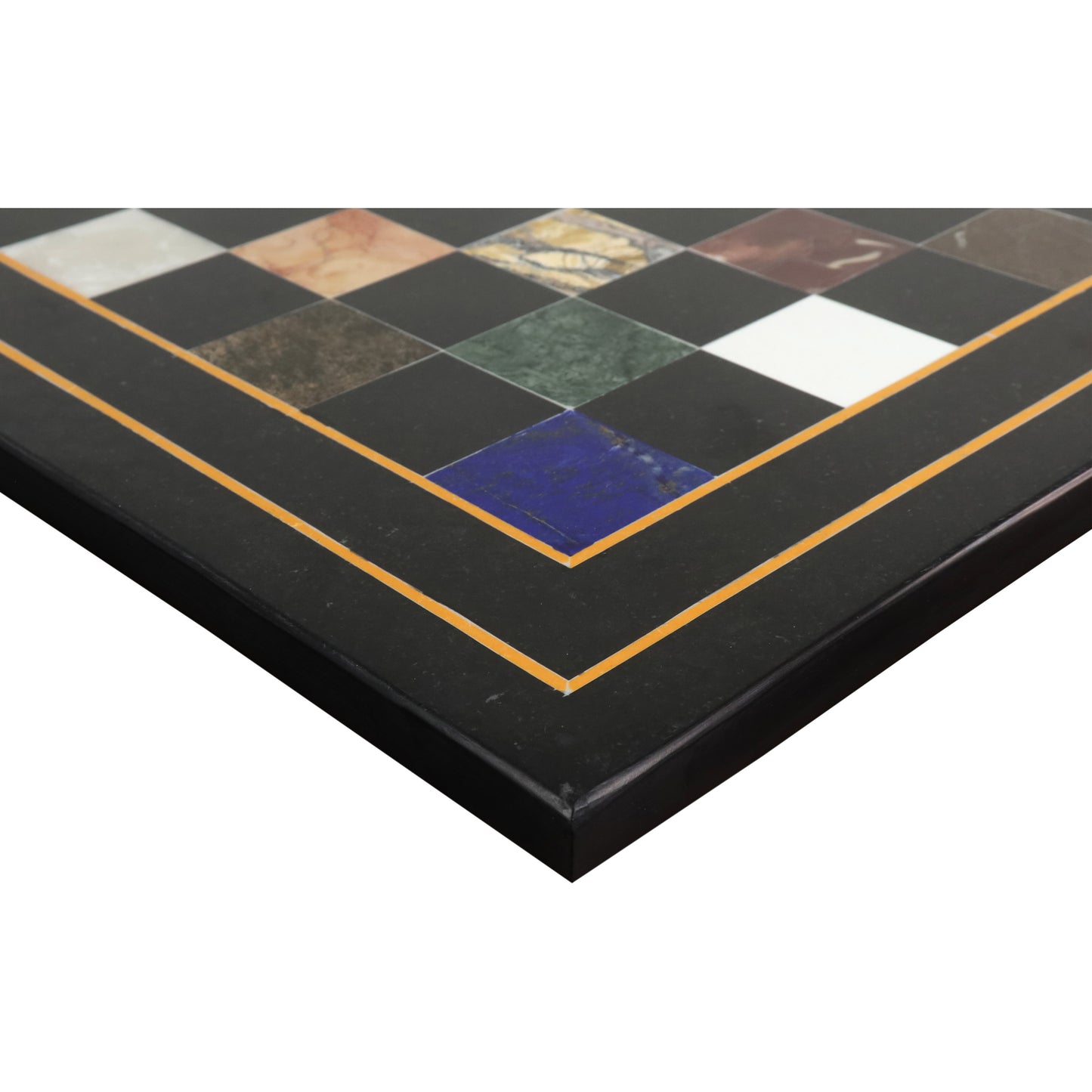 18'' Marble Stone Luxury Chess Board - Black & Multi Colour Semi-Precious Stones