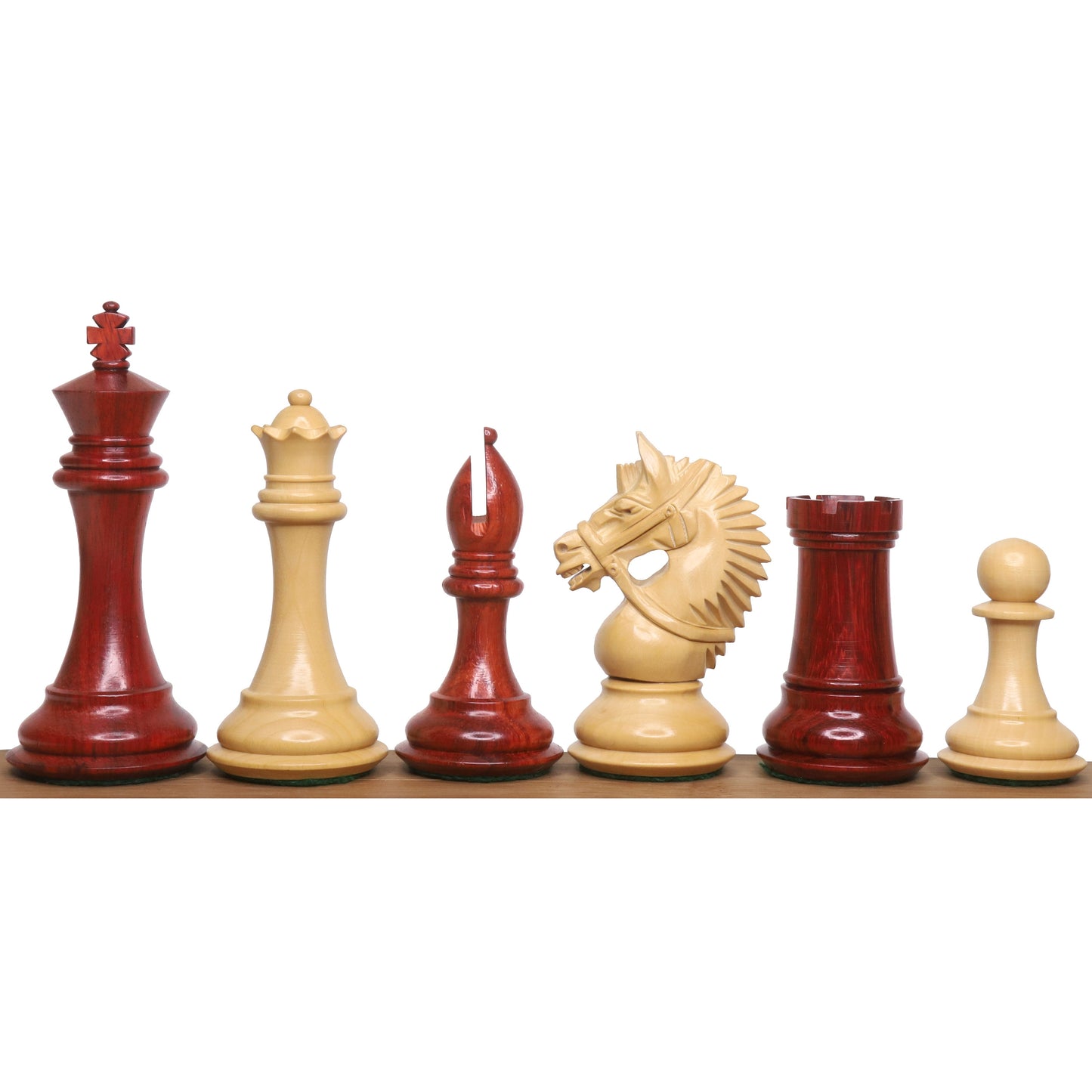 Leicht fehlerhaftes 4,2" amerikanisches Staunton Luxus-Schachspiel - nur Schachfiguren - dreifach gewichtetes Budrose-Holz
