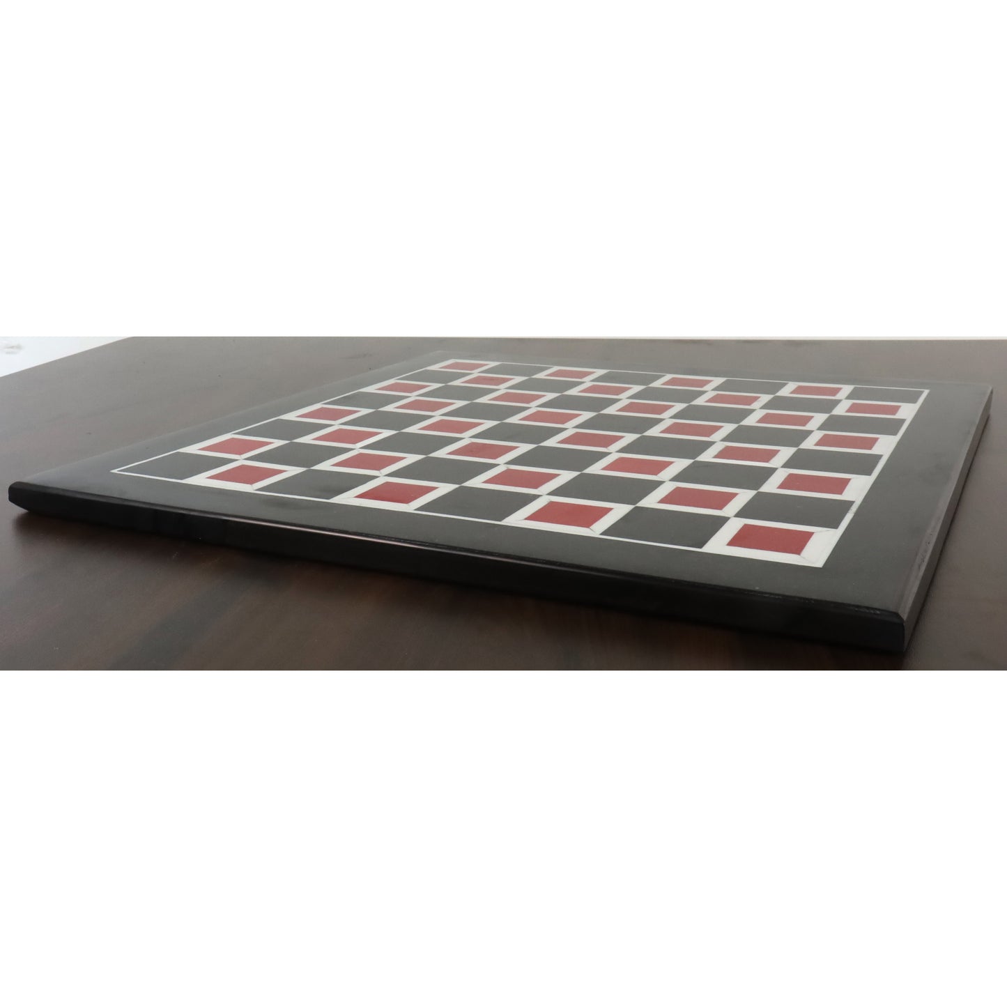 18'' Marble Stone Luxury Chess Board - Black & Red Semi-Precious Stones