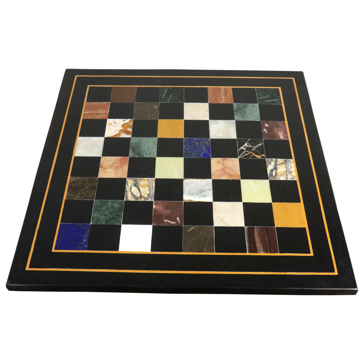 18'' Marble Stone Luxury Chess Board - Black & Multi Colour Semi-Precious Stones