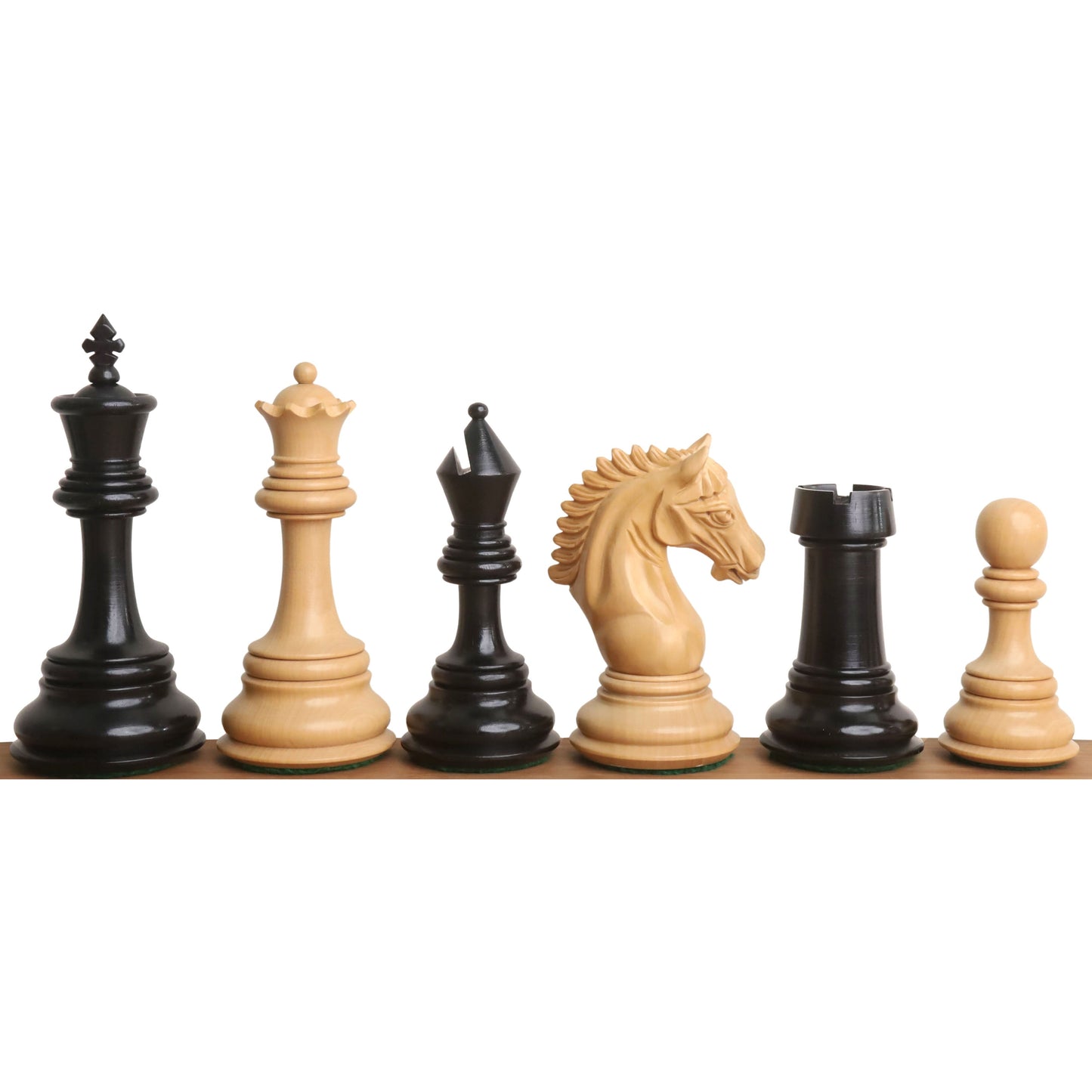 Leicht fehlerhaftes 4,5" gekipptes Springer-Luxus-Staunton-Schachspiel - Nur Schachfiguren - Ebenholz und Buchsbaum