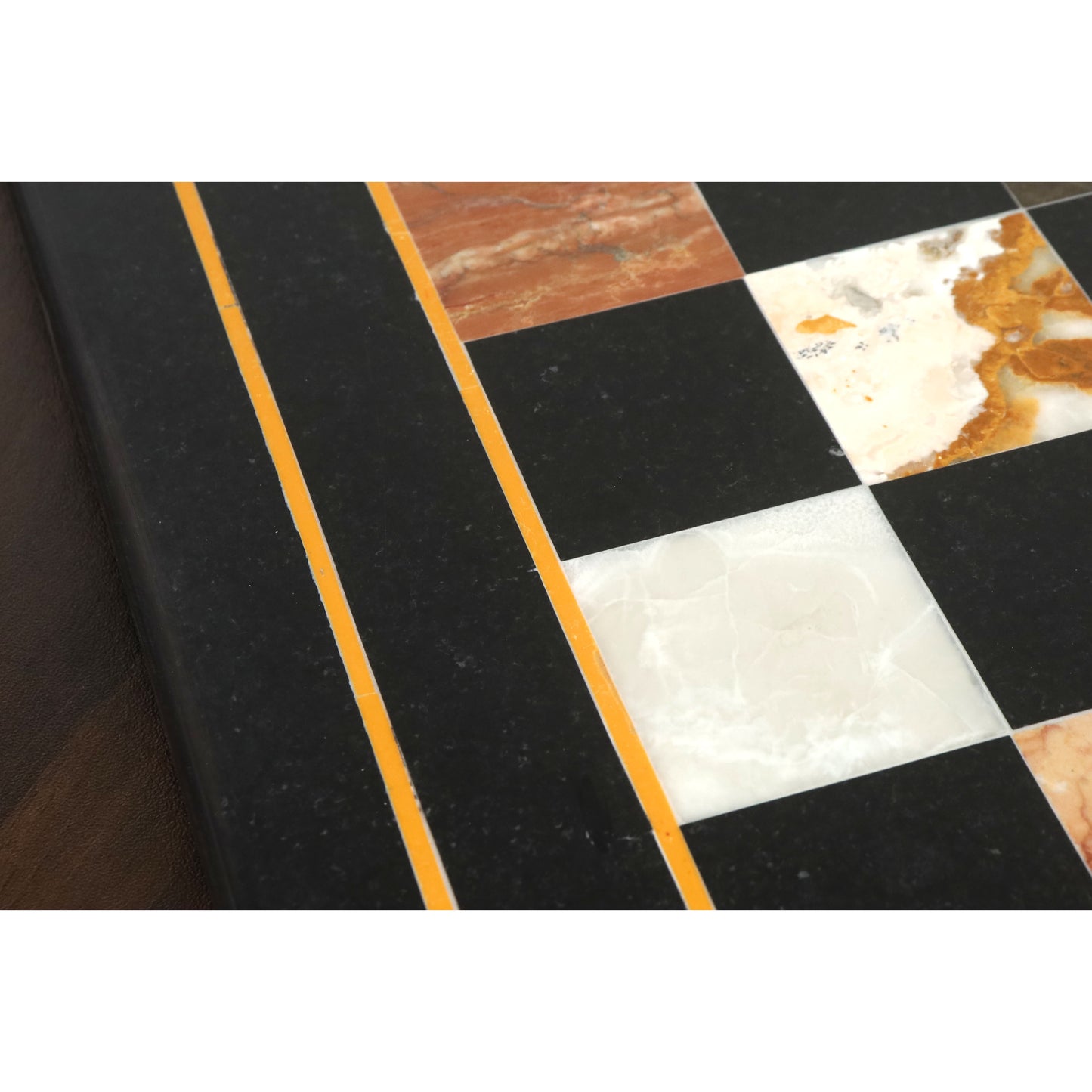 18'' Marble Stone Luxury Chess Board - Black & Multi Colour Semi-Precious Stones