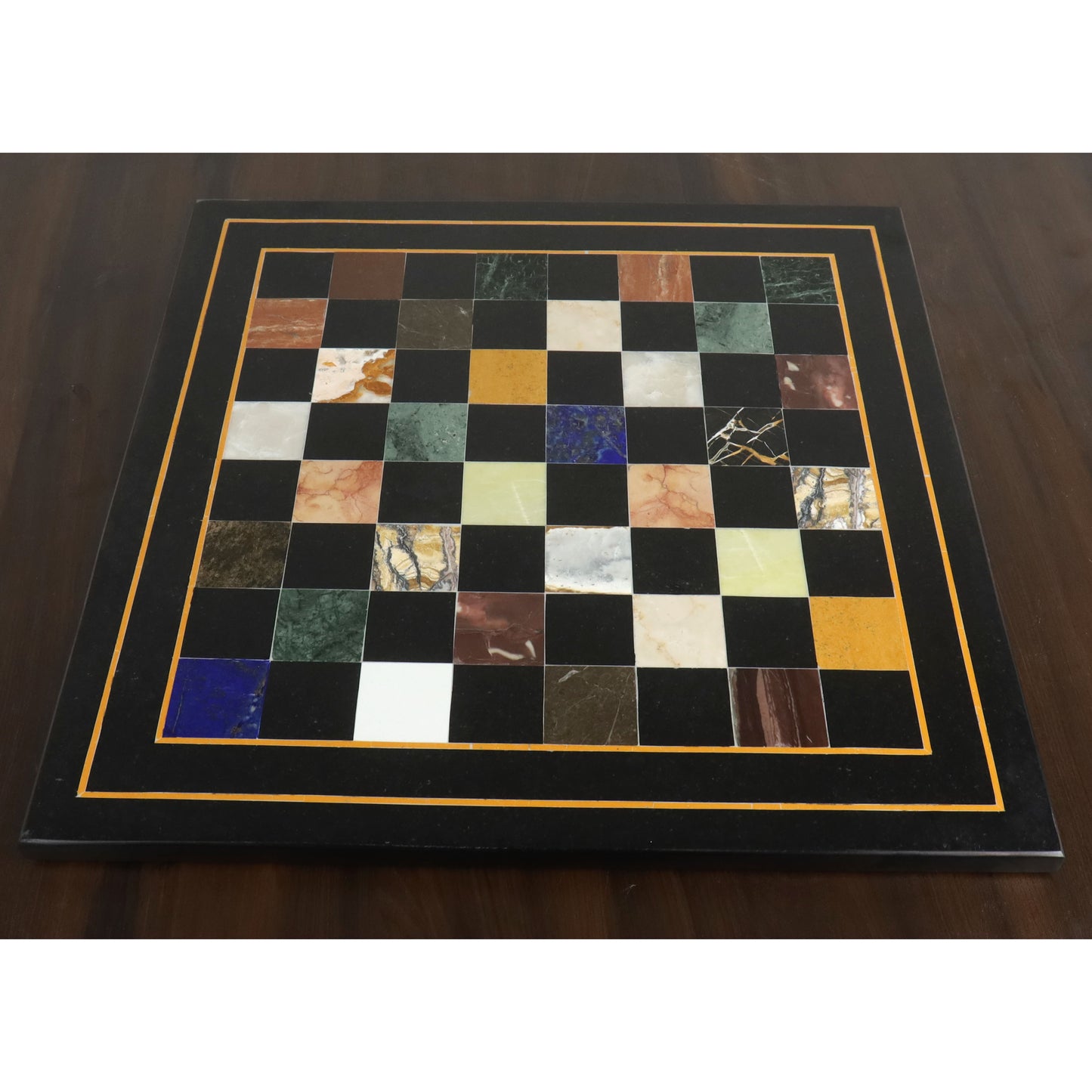 18'' Marble Stone Luxury Chess Board - Black & Multi Colour Semi-Precious Stones