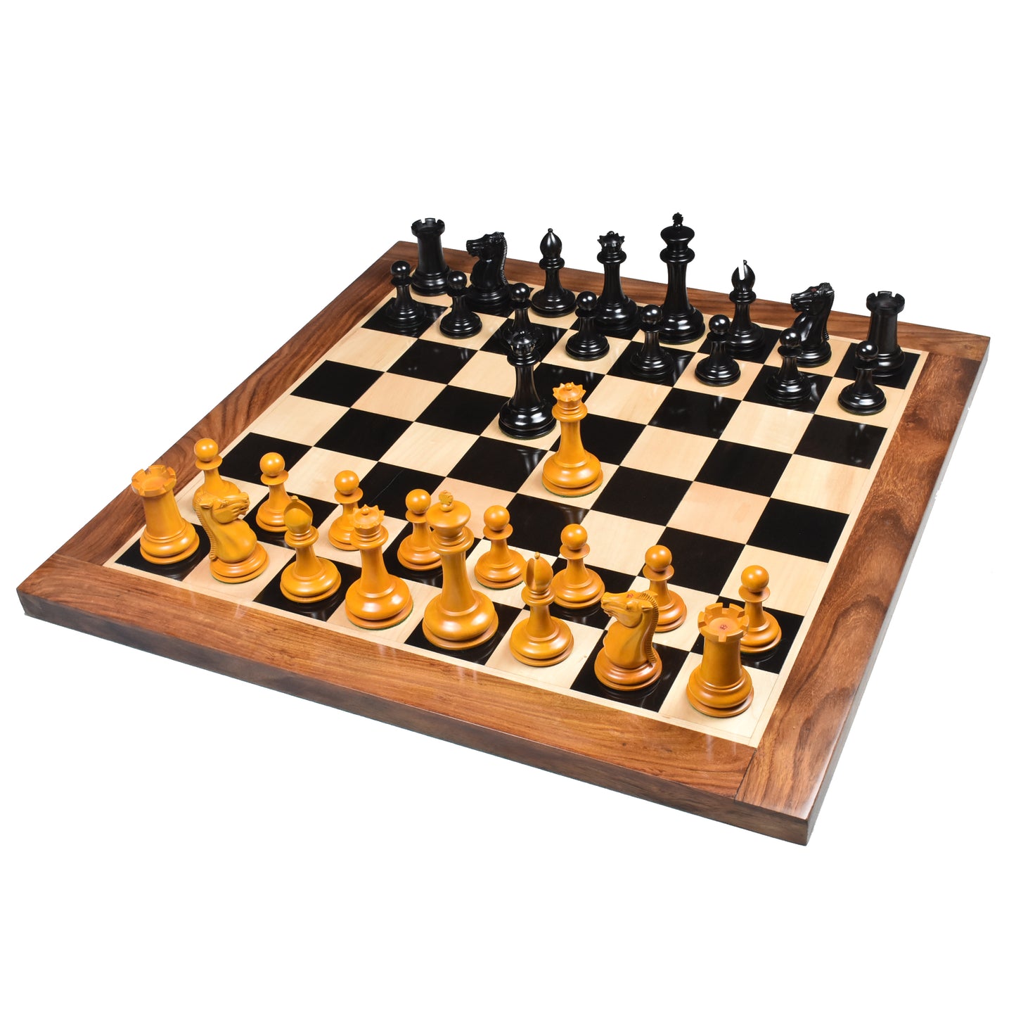 1849-50 Leuchars Cook Staunton Chess Set- Chess Pieces Only - Ebony Wood & Antiqued Boxwood - 4.5"