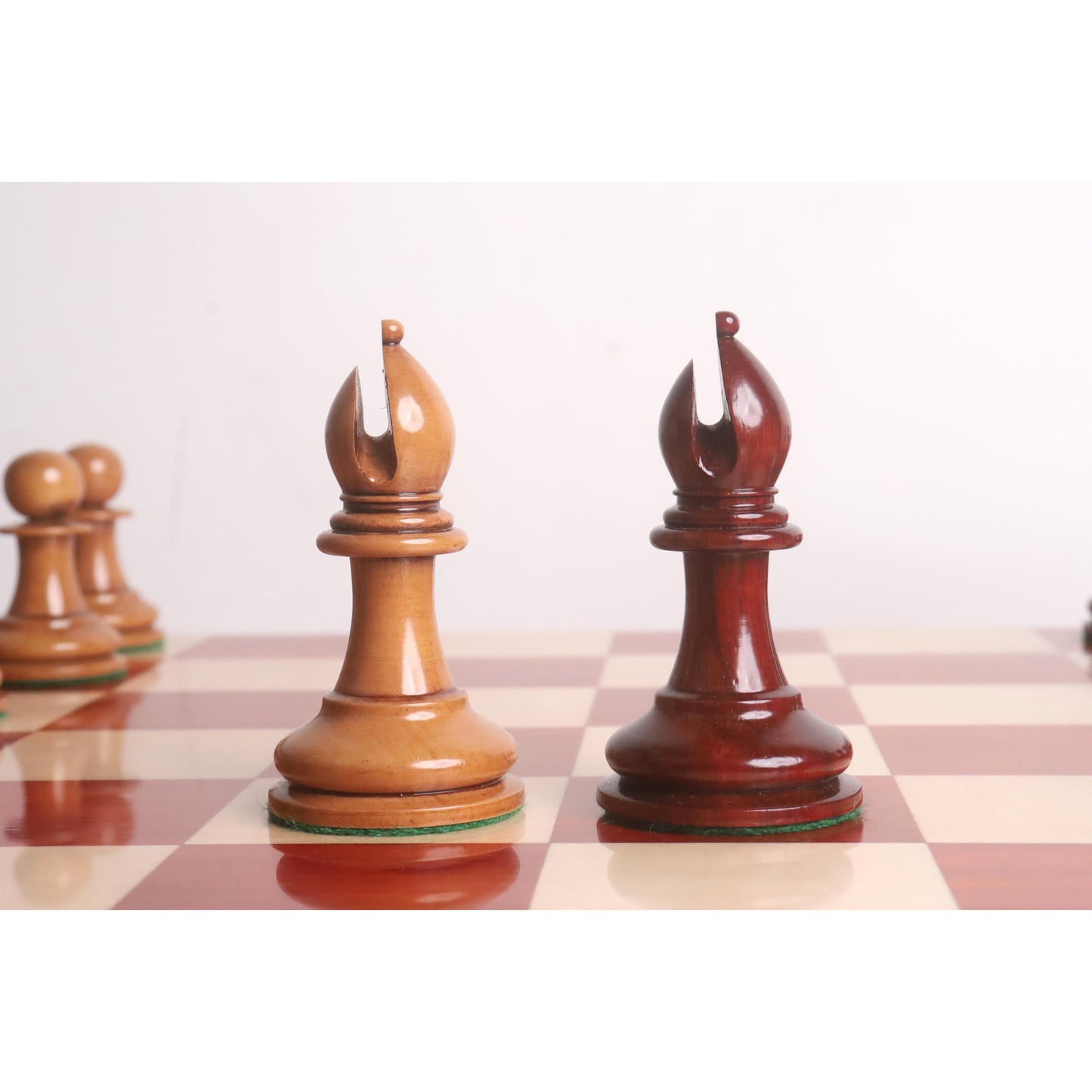 1849 Original Staunton Chess Set- Chess Pieces Only- Lacquered Distress Antiqued Boxwood & Bud Rosewood - 4.5" King