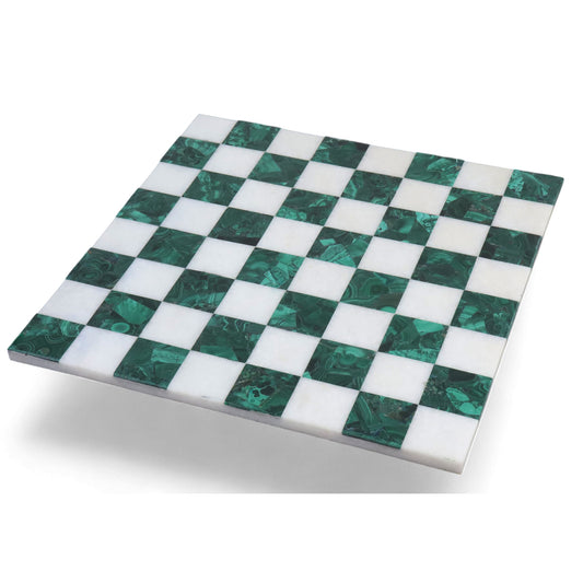 15'' Borderless Solid Malachite Stone Luxury Chess Board - Green and White Semi Precious Stone