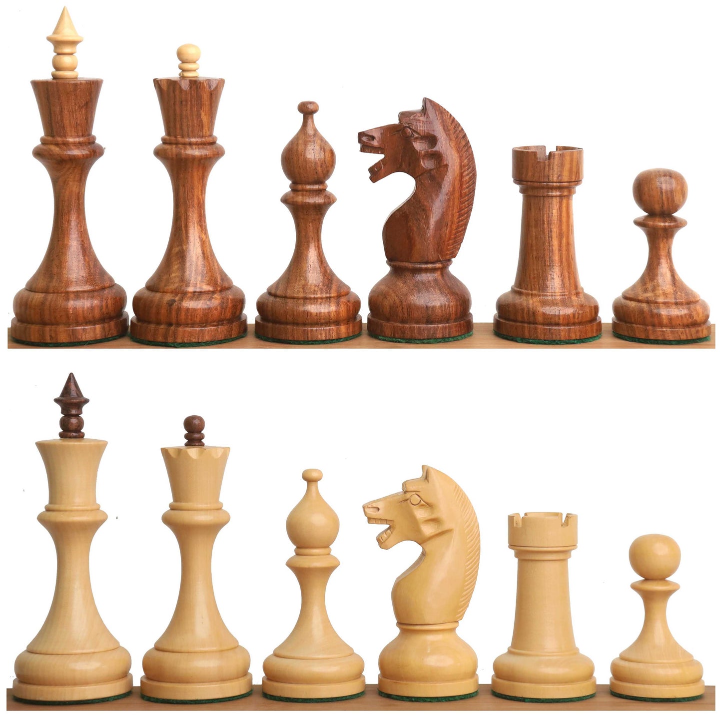 Jeu d'échecs soviétique russe légèrement imparfait de 4,5 pouces des années 1960 - Pièces d'échecs uniquement - Palissandre doré à double poids 