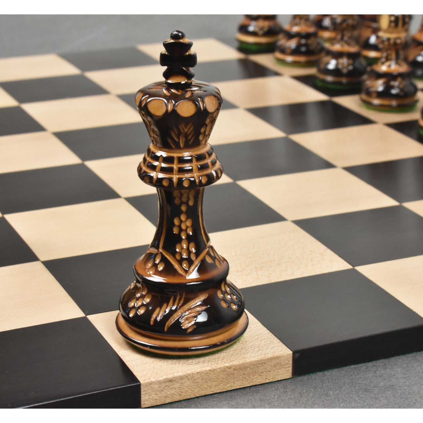 Slightly Imperfect 3.75" Artisan Carving Burnt Zagreb Chess Set - Chess Pieces Only - Weighted Boxwood