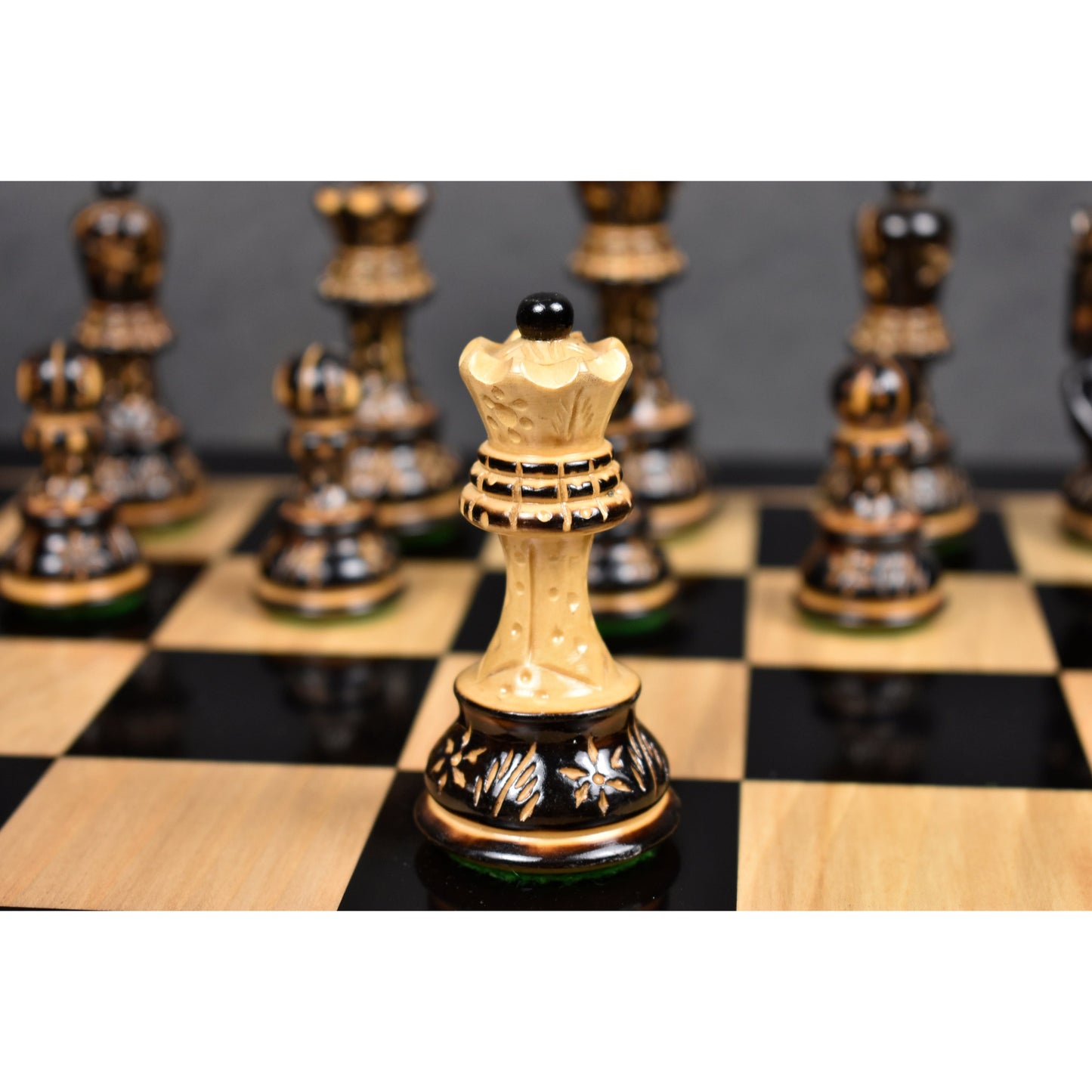 Slightly Imperfect 3.75" Artisan Carving Burnt Zagreb Chess Set - Chess Pieces Only - Weighted Boxwood