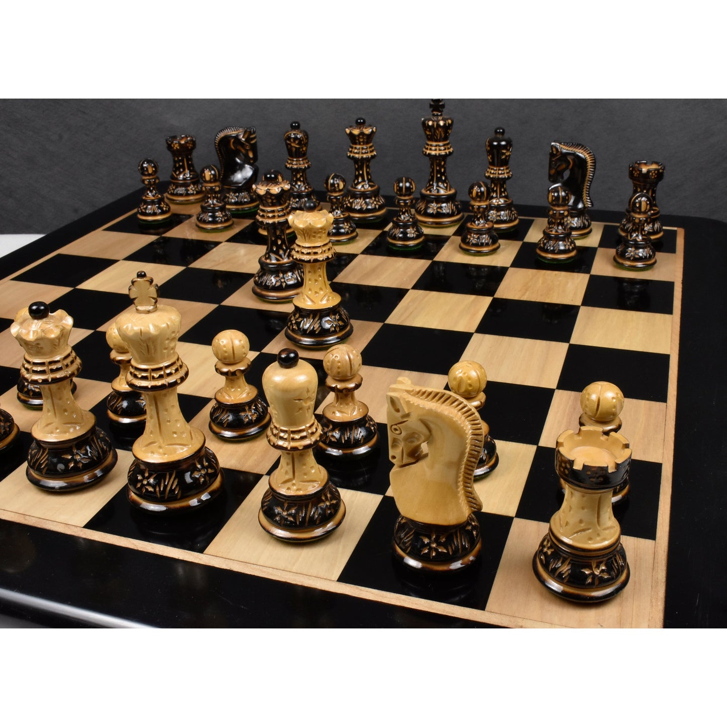 Slightly Imperfect 3.75" Artisan Carving Burnt Zagreb Chess Set - Chess Pieces Only - Weighted Boxwood