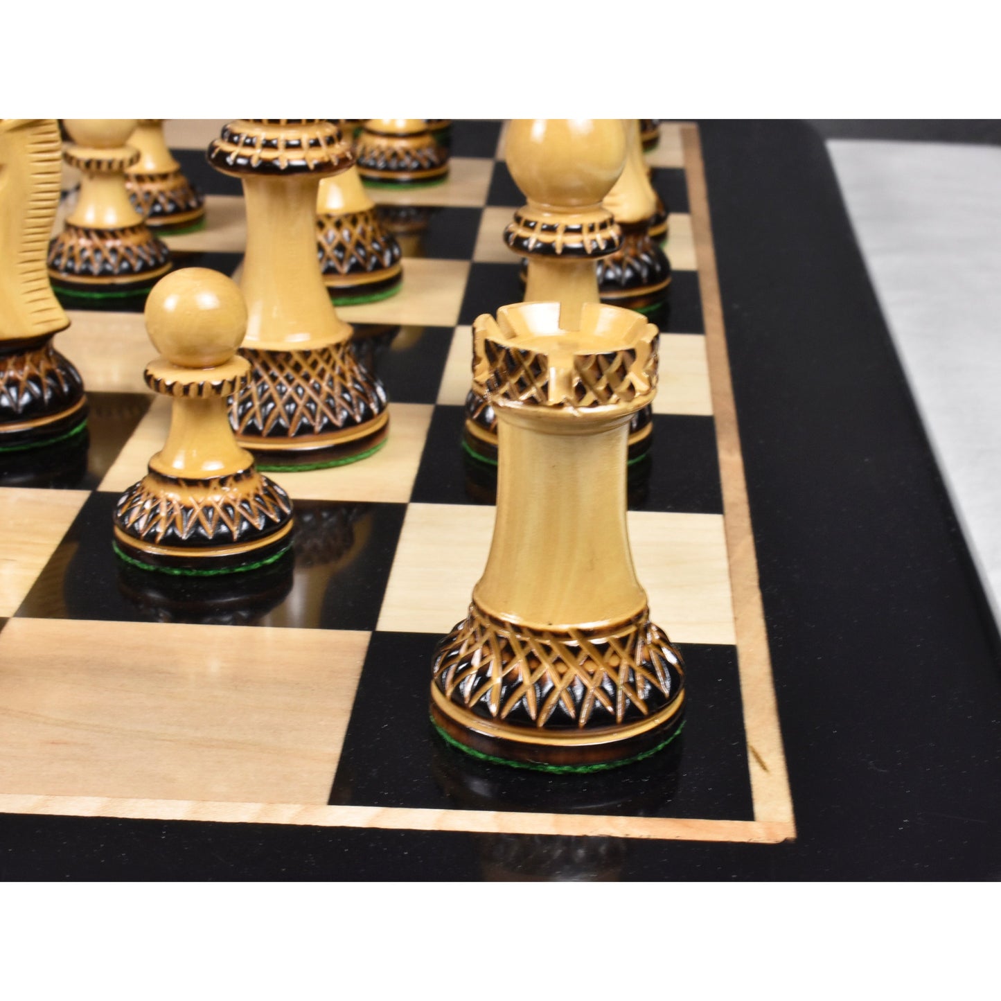 Slightly Imperfect 3.9" Parker Staunton Carved Chess Set - Chess Pieces Only- Lacquer (gloss)finish Boxwood