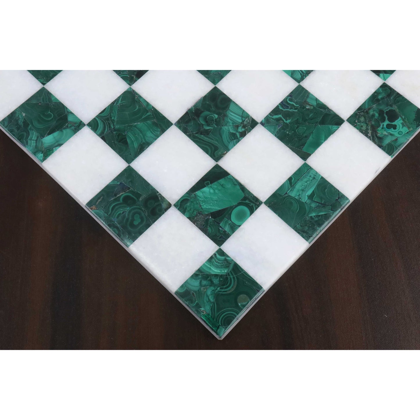 15'' Borderless Solid Malachite Stone Luxury Chess Board - Green and White Semi Precious Stone