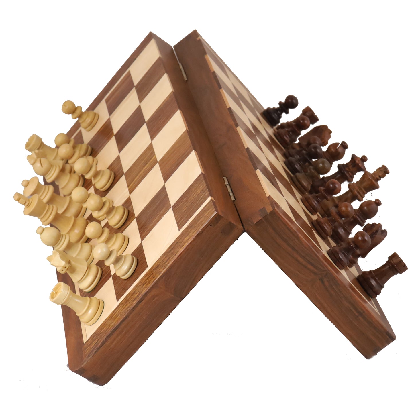 14" Large Golden Rosewood & Maple Wooden Inlaid Magnetic Chess Set Board for Travel