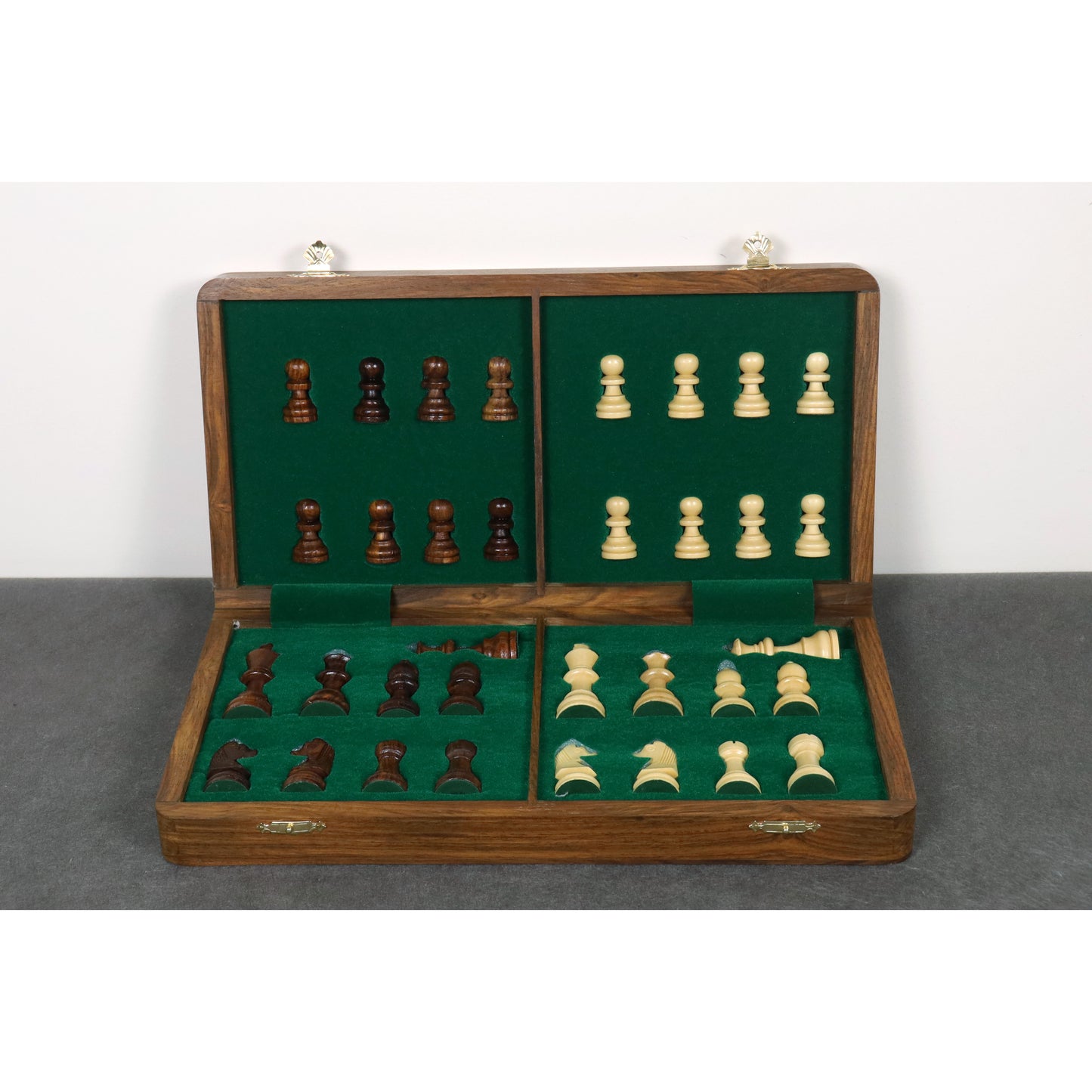 14" Large Golden Rosewood & Maple Wooden Inlaid Magnetic Chess Set Board for Travel