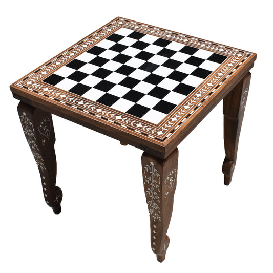 14" Library Series Wooden Chess Board Table - Solid Sheesham & Acrylic Ivory