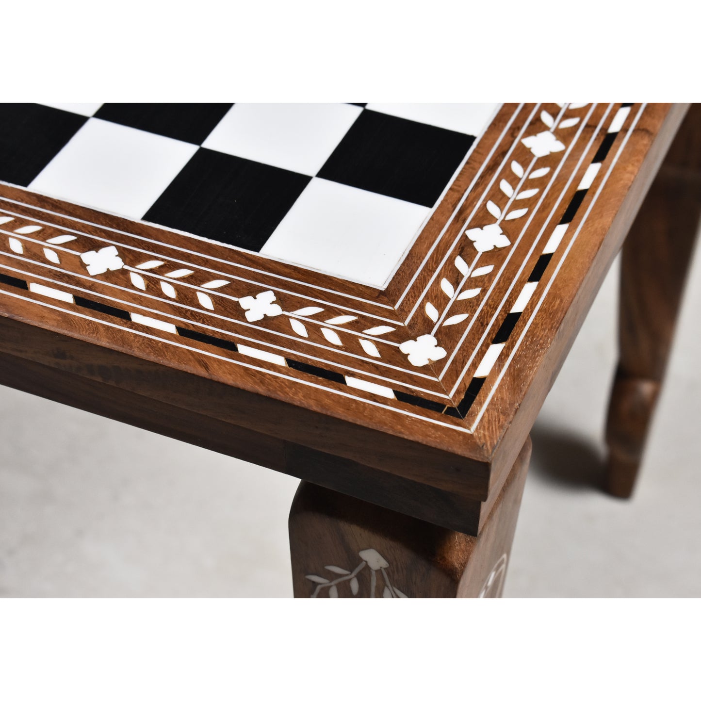 14" Library Series Wooden Chess Board Table - Solid Sheesham & Acrylic Ivory