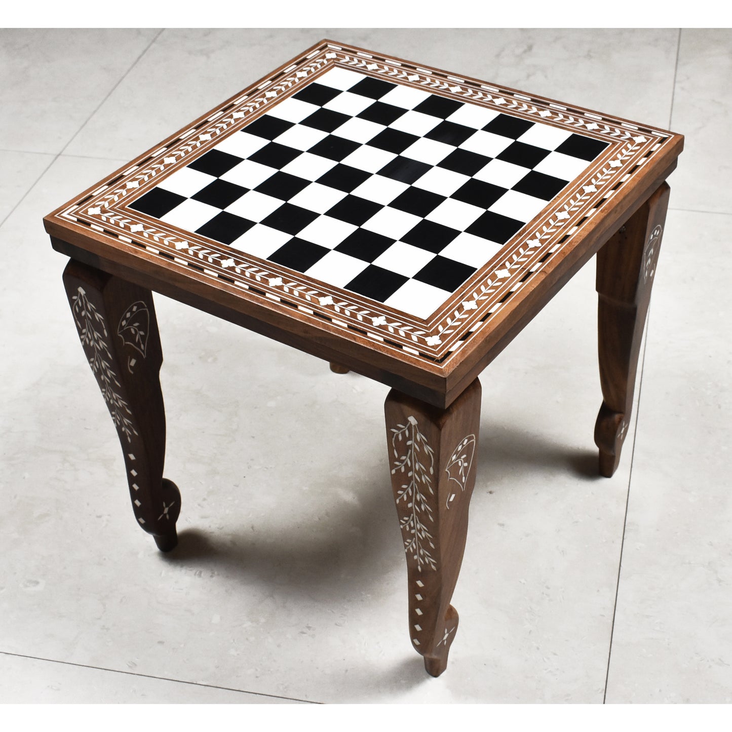 14" Library Series Wooden Chess Board Table - Solid Sheesham & Acrylic Ivory