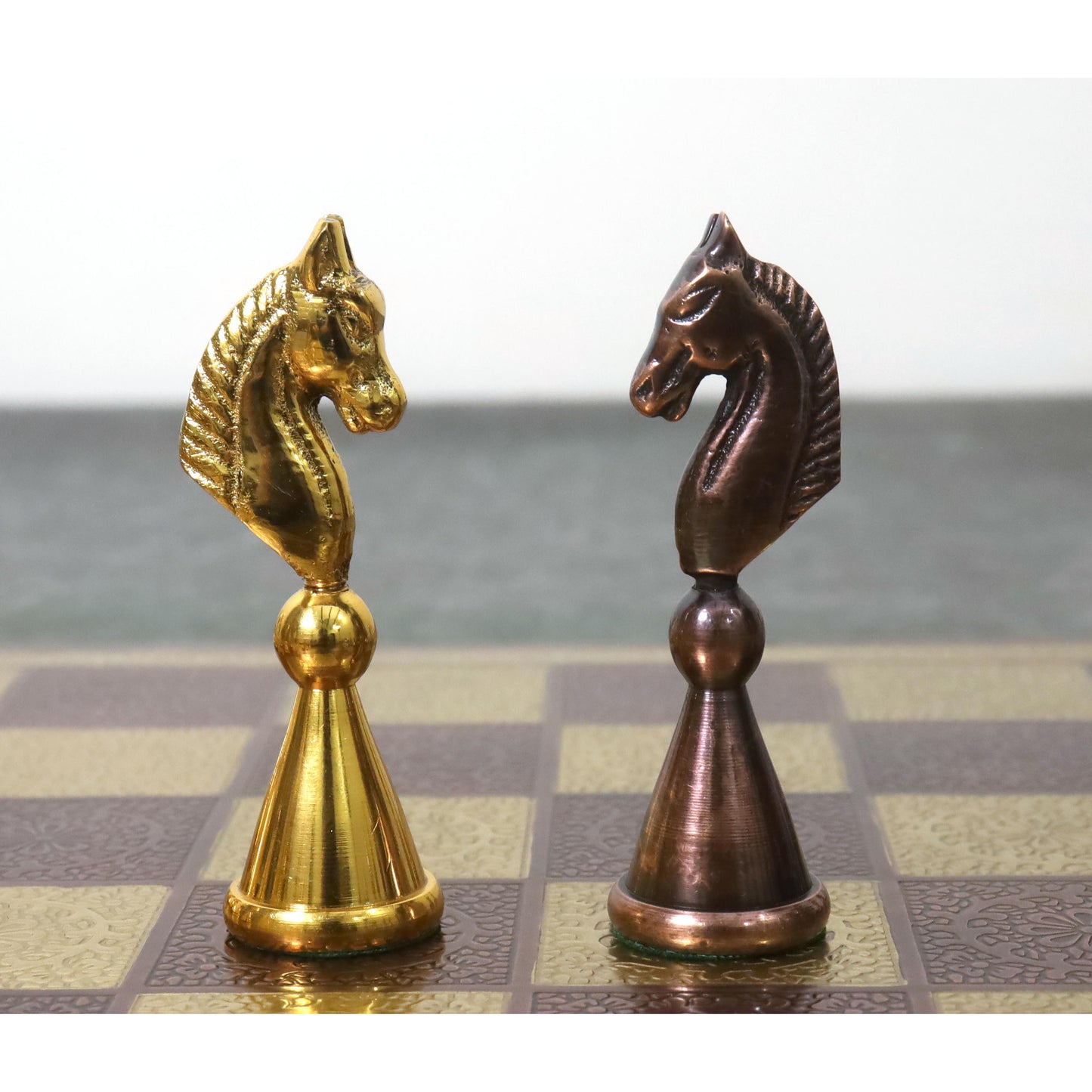 14" Brass Metal Modern Luxury Chess Pieces & Board Set- Antique Copper & Gold