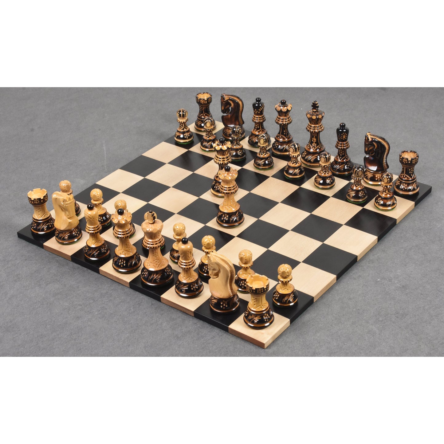 Slightly Imperfect 3.75" Artisan Carving Burnt Zagreb Chess Set - Chess Pieces Only - Weighted Boxwood