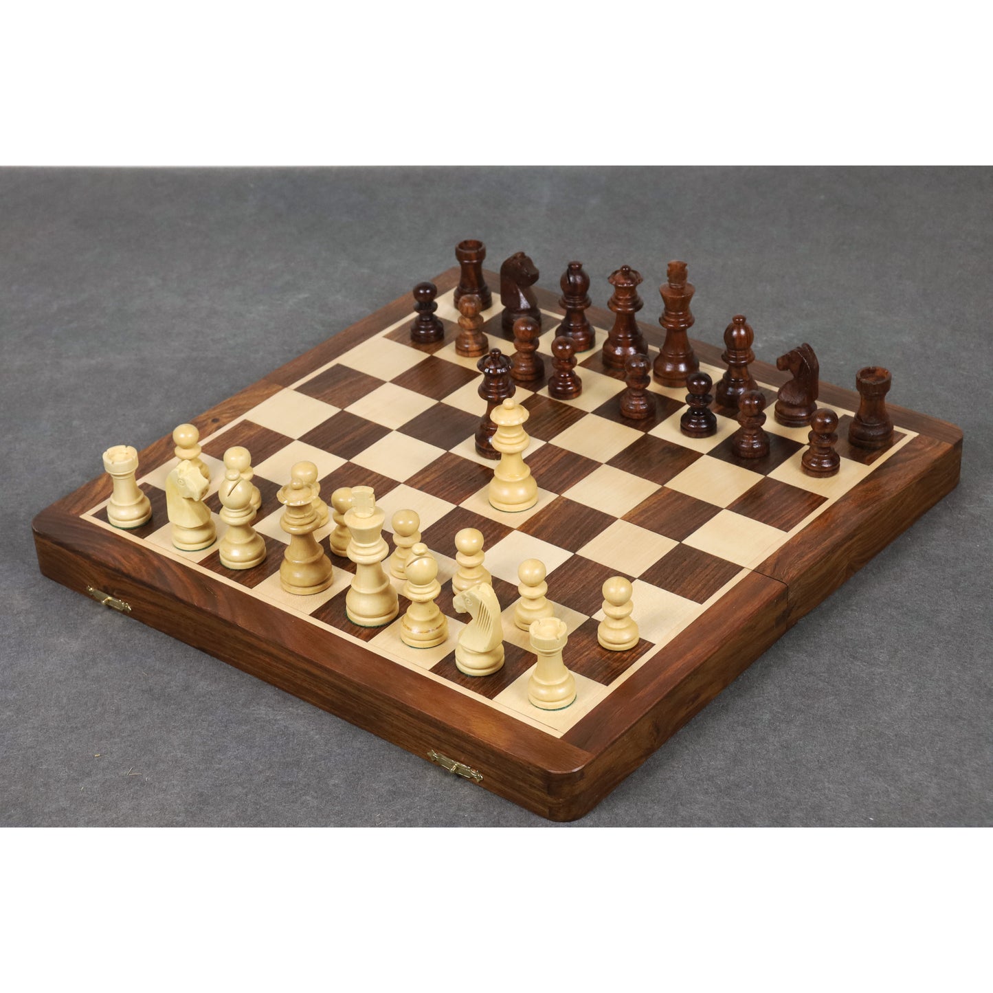 14" Large Golden Rosewood & Maple Wooden Inlaid Magnetic Chess Set Board for Travel