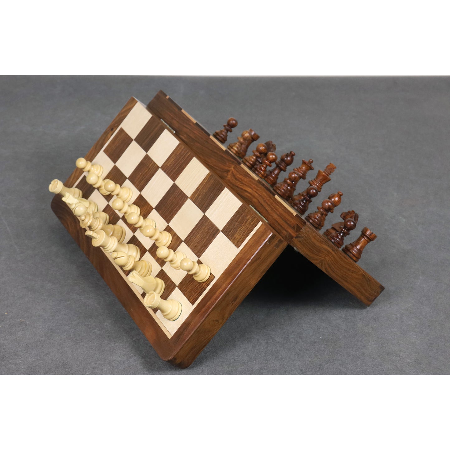 14" Large Golden Rosewood & Maple Wooden Inlaid Magnetic Chess Set Board for Travel