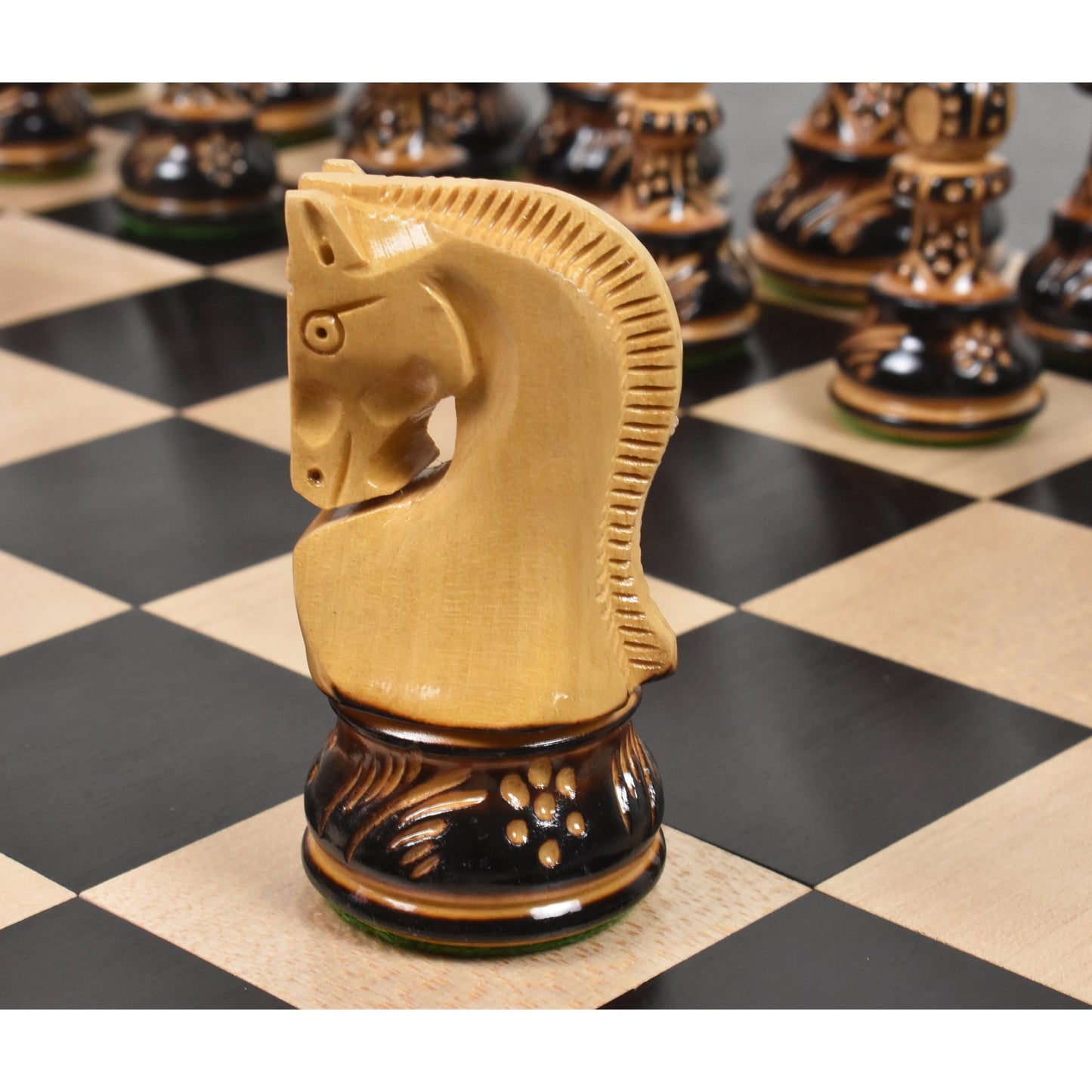 Slightly Imperfect 3.75" Artisan Carving Burnt Zagreb Chess Set - Chess Pieces Only - Weighted Boxwood