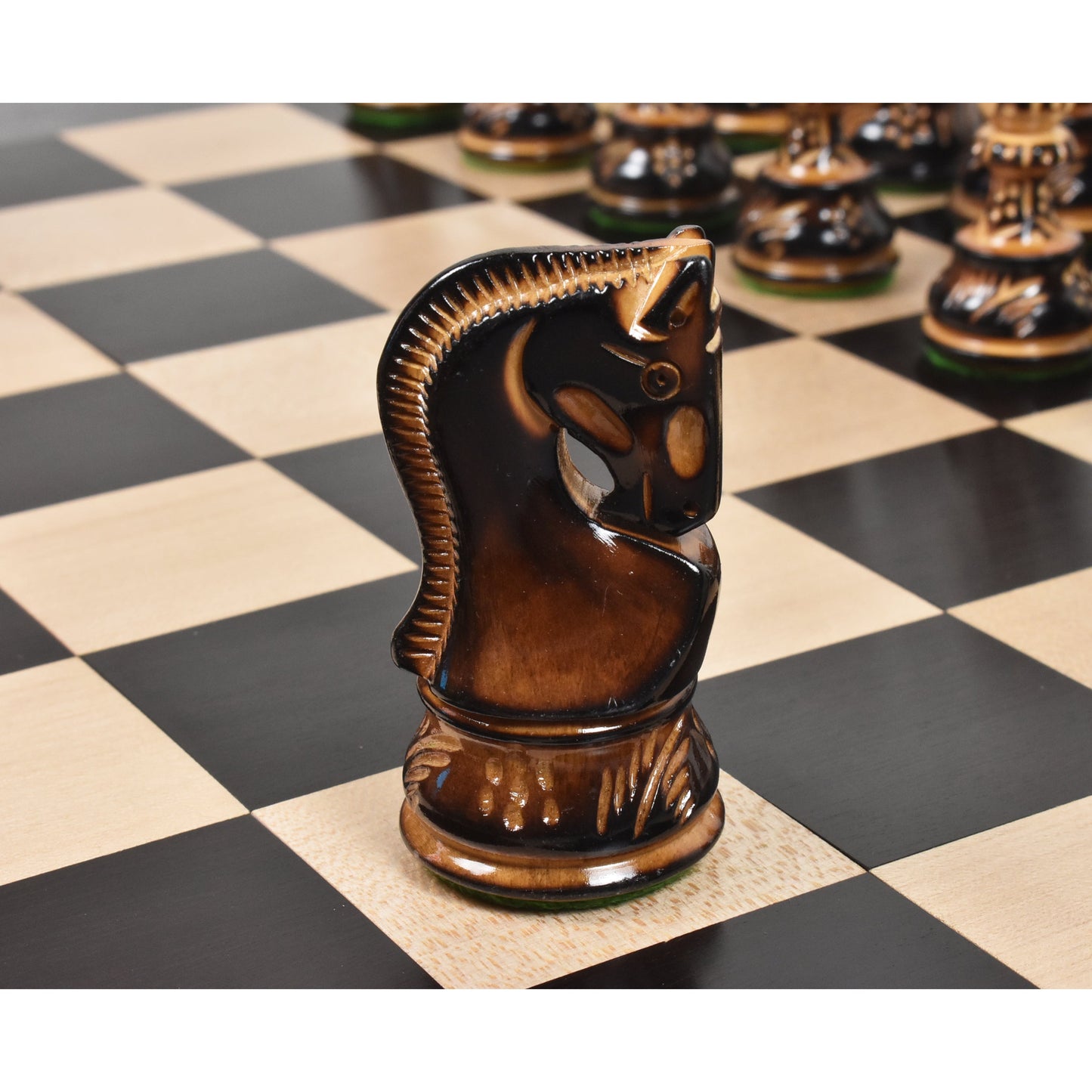 Slightly Imperfect 3.75" Artisan Carving Burnt Zagreb Chess Set - Chess Pieces Only - Weighted Boxwood