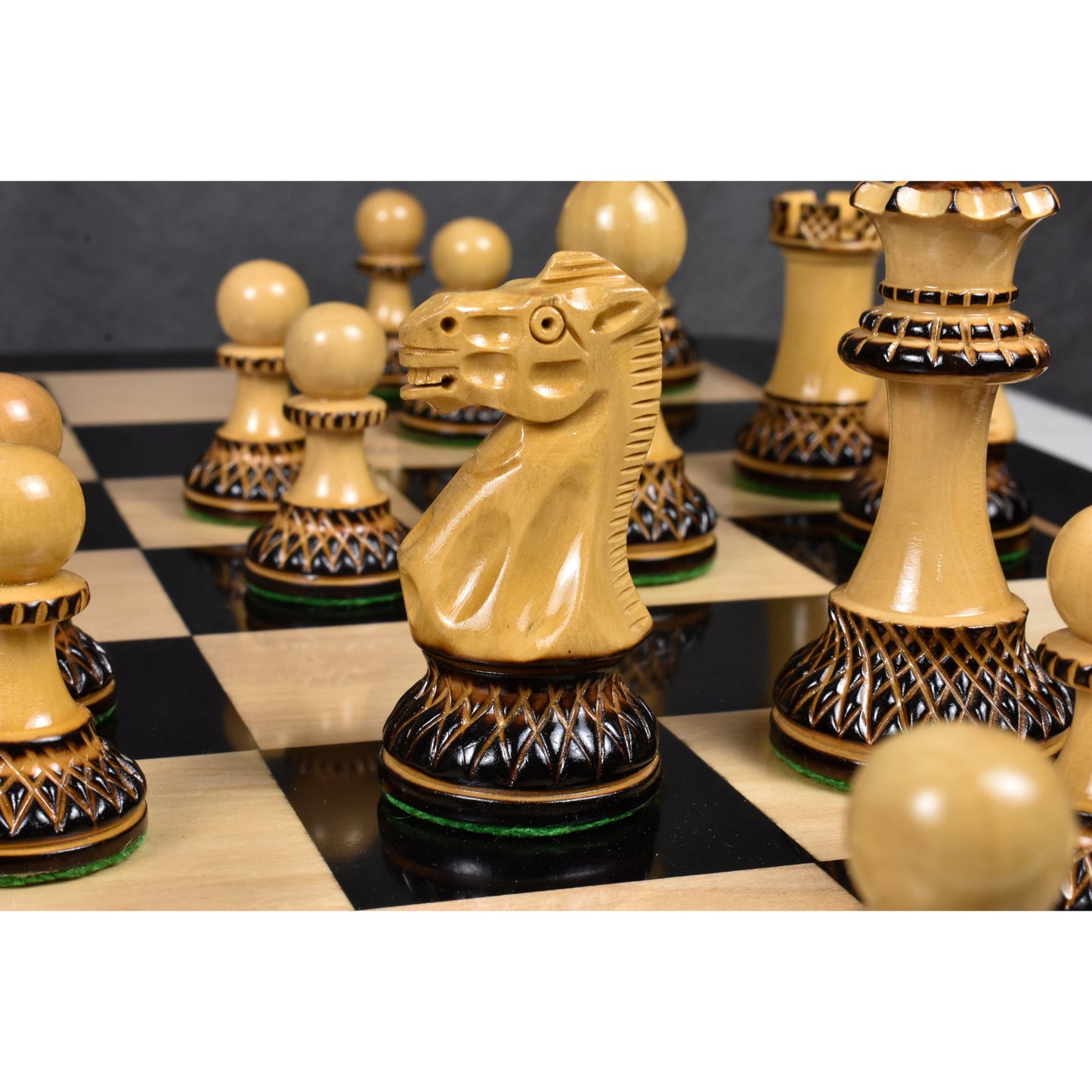 Slightly Imperfect 3.9" Parker Staunton Carved Chess Set - Chess Pieces Only- Lacquer (gloss)finish Boxwood