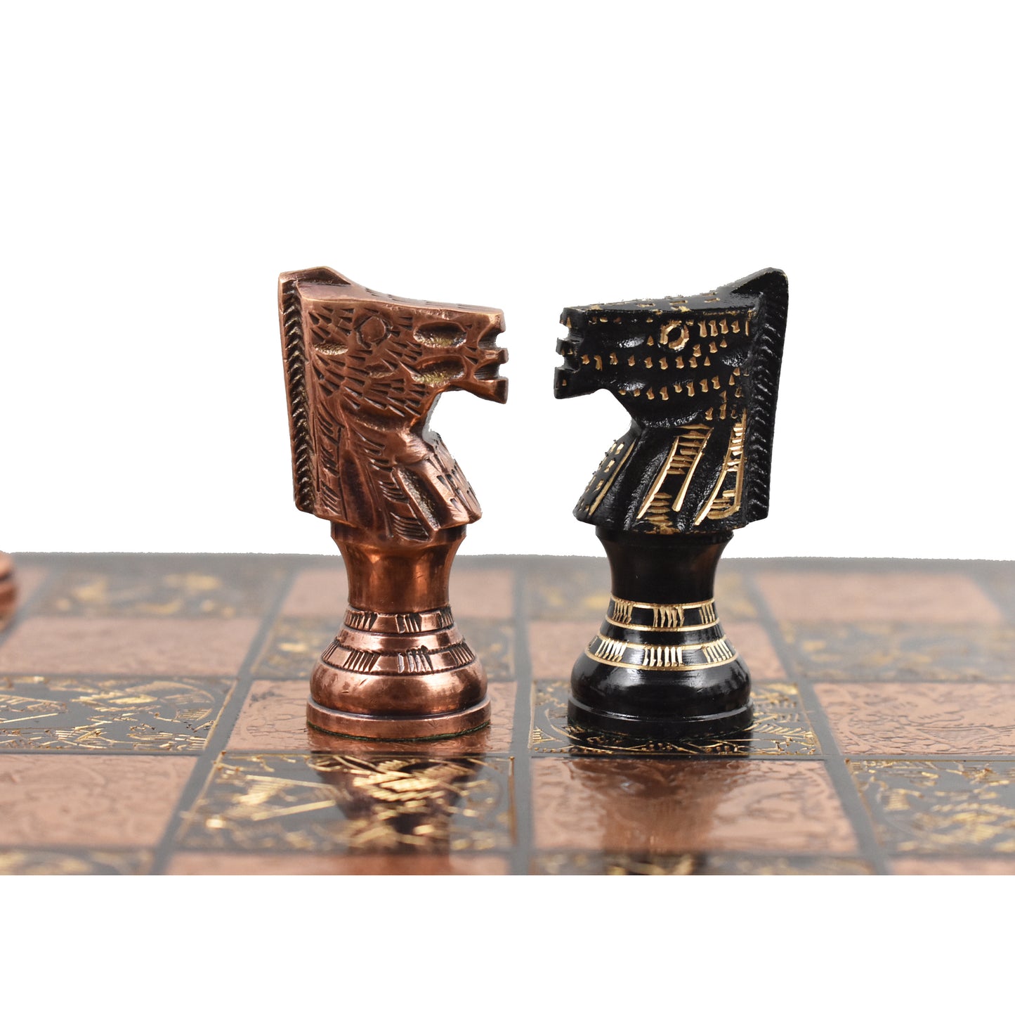 12" Brass Metal Luxury Chess Pieces & Board Set- French Staunton -Copper & Black