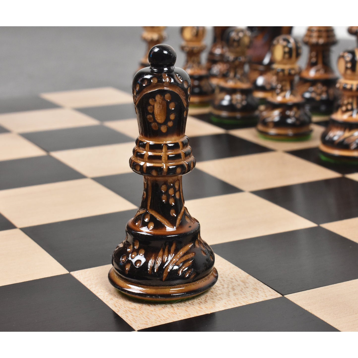 Slightly Imperfect 3.75" Artisan Carving Burnt Zagreb Chess Set - Chess Pieces Only - Weighted Boxwood