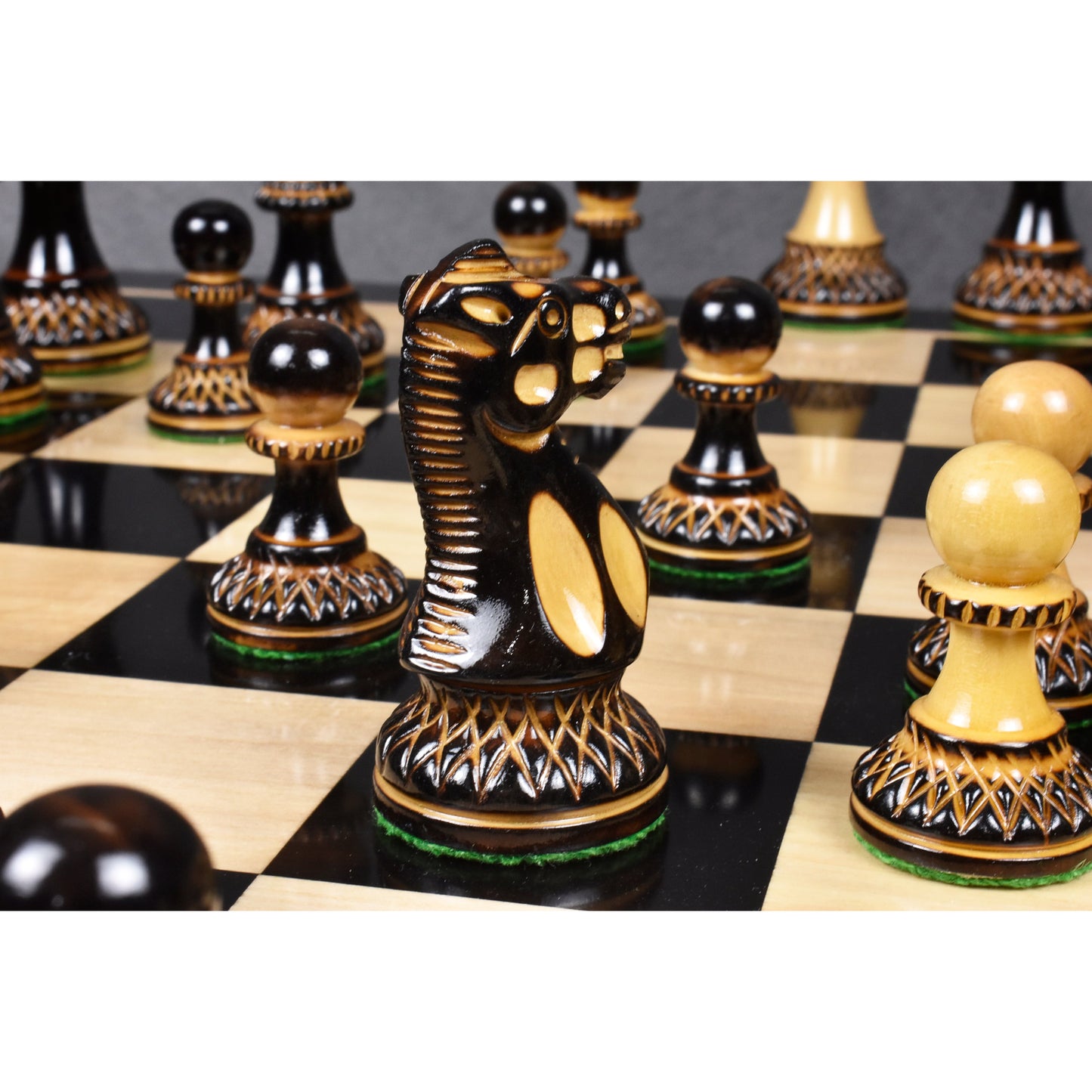 Slightly Imperfect 3.9" Parker Staunton Carved Chess Set - Chess Pieces Only- Lacquer (gloss)finish Boxwood